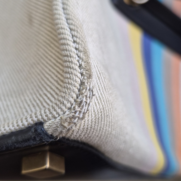 Celine Beige Tote with Multicolor Stripes - Picture 5 of 12